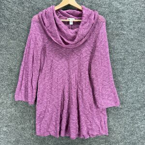 Cato Sweater Pullover Women 14/16W Plus Purple Knit Cowl Neck 3/4 Sleeve Acrylic